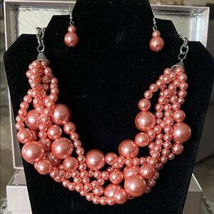 Statement Pink Pearl Necklace and Earring Set | Bold & Elegant